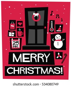 Merry Christmas! (Flat Style Vector Illustration Holidays Quote Poster Card Design)