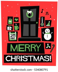 Merry Christmas! (Flat Style Vector Illustration Holidays Quote Poster Card Design)