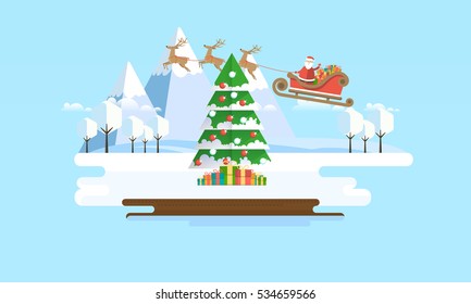 Merry Christmas Flat Style Vector Illustration. 