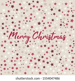 Merry Christmas flat vector greeting card design with colorful stars.