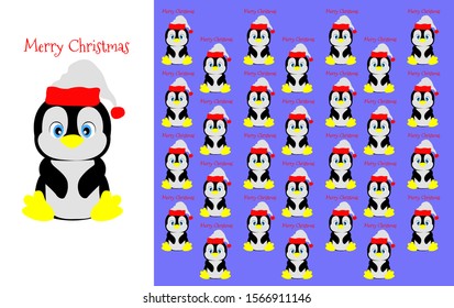 merry christmas, flat vector illustration of a penguin cartoon