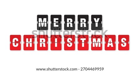 Merry Christmas. Flip clock display showing Merry Christmas text on red and black panels. Split-flap countdown holiday greetings or winter celebrations. Vector illustration isolated on white backgroun