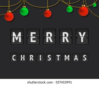 Merry Christmas flip countdown timer. Analog scoreboard with holiday text and christmas balls