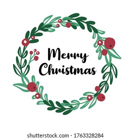 Merry Christmas Floral Laurel Wreath Frame Stock Vector (Royalty Free