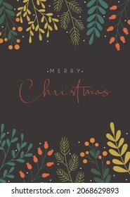 Merry Christmas flyer card with floral foliage decorations 