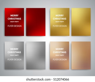 Merry Christmas Flyer design templates set A4 with abstract red, gold, silver, beige backgrounds. Vector design for advertising, publications, printing, party invitation cards, brochures, banners