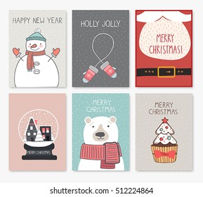 Merry Christmas flyer set. Vector iilustration.