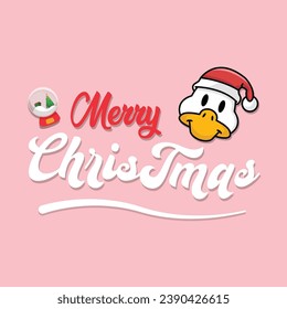 merry christmas font with duck head cute and funny vector