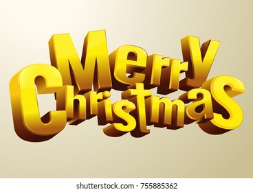 Merry Christmas font Golden Design Vector 3D for Holiday Greeting Gift Poster, Banner, Brochure, wallpaper; backdrop; display; background.