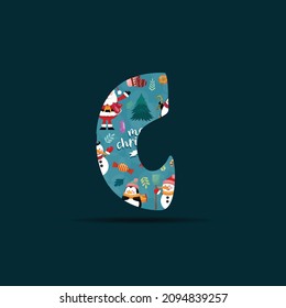 Merry Christmas font letter C logo, Letter c with Christmas decoration for celebrating