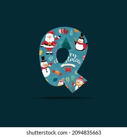 Merry Christmas font letter Q logo, Letter q with Christmas decoration for celebrating