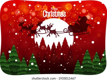 Merry Christmas Font With Santa Claus In Snow Scene Illustration