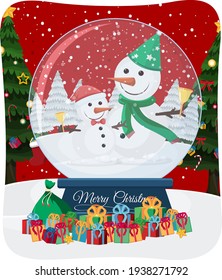 Merry Christmas font with Santa Claus in snow scene illustration