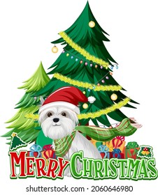 Merry Christmas font with west highland white terrier dog illustration