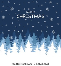 Merry Christmas. Forest. Winter background with Christmas trees snowy. Vector graphics