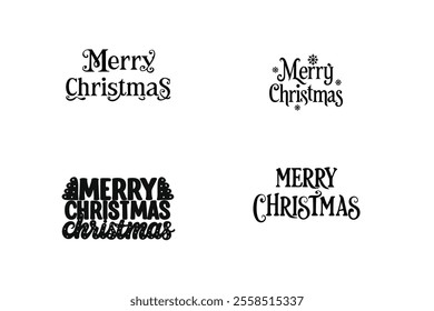 Merry Christmas four Bandel black and white silhouette vector illustration art. Merry Christmas black and white lettering isolated.  