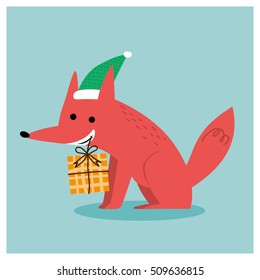 merry christmas fox. vector illustration