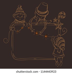 Merry Christmas frame background. Outline illustration