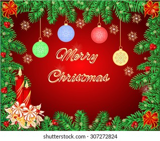 Merry Christmas frame with a candlestick of pine needles vector illustration
