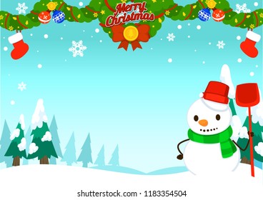 Merry Christmas frame for decoration. including snowman and Christmas objects