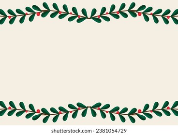 Merry Christmas frame. Elegant Merry Christmas and New Year 2023 Cards with Pine Wreath, Mistletoe, Winter plants design illustration for greetings card.