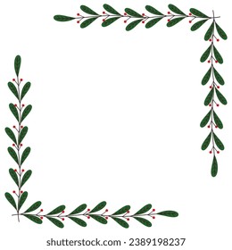 Merry Christmas frame. Elegant Merry Christmas and New Year 2023 Cards with Pine Wreath, Mistletoe, Winter plants design illustration for greetings card.