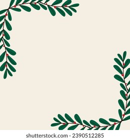 Feliz marco navideño. Elegantes Tarjetas Feliz Navidad y Año Nuevo 2023 con Wreath de Pino, Mistletoe, Plantas de invierno diseñan ilustración para tarjetas de felicitaciones.