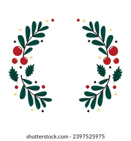 Frohe Weihnachtsrahmen. Elegante Frohe Weihnachten- und Neujahrskarten 2023 mit Kiefernkranz, Mistletoe, Winterpflanzen Design-Illustration für Grüße-Karte.