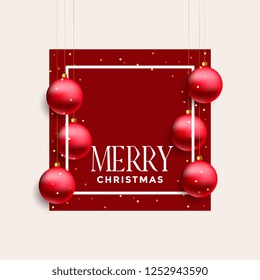 merry christmas frame with hanging red balls