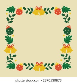 Merry Christmas Frame. Happy Christmas background. Christmas tree. Cartoon Vector illustration Frame for Poster, Banner, Greeting Card, Flyer, Invitation, Card, Cover, Template. wreath. December 25.