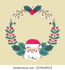 Merry Christmas Frame. Happy Christmas background. Christmas tree. Cartoon Vector illustration Frame for Poster, Banner, Greeting Card, Flyer, Invitation, Card, Cover, Template. wreath. December 25.