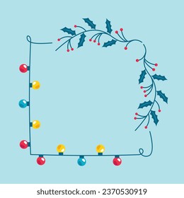 Merry Christmas Frame. Happy Christmas background. Christmas tree. Cartoon Vector illustration Frame for Poster, Banner, Greeting Card, Flyer, Invitation, Card, Cover, Template. wreath. December 25.