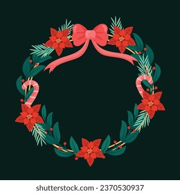 Merry Christmas Frame. Happy Christmas background. Christmas tree. Cartoon Vector illustration Frame for Poster, Banner, Greeting Card, Flyer, Invitation, Card, Cover, Template. wreath. December 25.