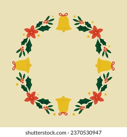 Merry Christmas Frame. Happy Christmas background. Christmas tree. Cartoon Vector illustration Frame for Poster, Banner, Greeting Card, Flyer, Invitation, Card, Cover, Template. wreath. December 25.