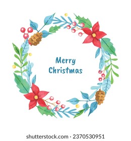 Merry Christmas Frame. Happy Christmas background. Christmas tree. Cartoon Vector illustration Frame for Poster, Banner, Greeting Card, Flyer, Invitation, Card, Cover, Template. wreath. December 25.