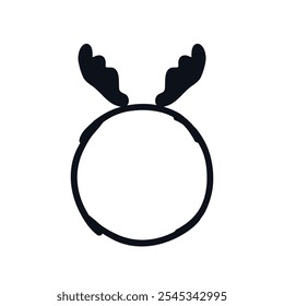Merry Christmas frame with horns Doodle design Xmas logo icon sign New Year hand drawn decorative element Promotional style Fashion print clothes greeting invitation card flyer sale poster banner ad