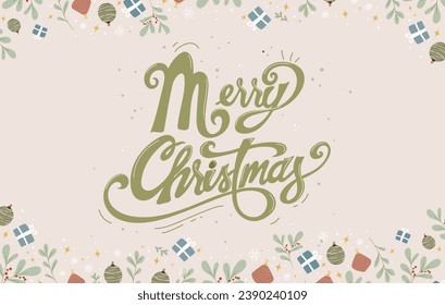 Merry Christmas with christmas frame for lettering for greeting cards, banners, posters, isolated vector illustration.