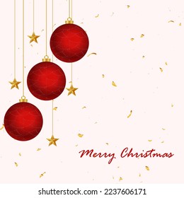 merry Christmas frame with realistic Christmas balls and stars