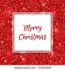 Merry Christmas frame with red glitter. Vector illustration