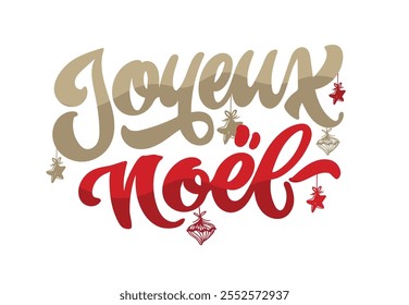 Merry christmas - in french. 100% vector hand drawn doodle file. Lettering quote about winter holidays 2025. Lettering for t-shirt design, mug print, bag print, clothes fashion. 