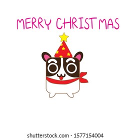 Merry Christmas, French Bulldog, Cute Cartoon, Red Scarf, White Background