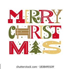 Merry Christmas fun doodle letters type design