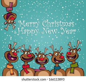 Merry Christmas funny cartoon deer Happy New Year