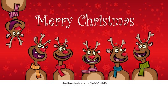 Merry Christmas funny cartoon deer Happy New Year