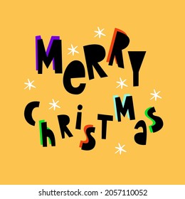 Merry Christmas. Funny colorful New Year's illustration. Vector.
