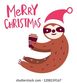 Merry christmas. Funny hand drawn vector lettering illustration for postcard, t shirt, print, kids wear, stickers, posters design.