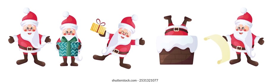 Feliz Natal. Engraçado feliz Papai Noel atividades definidas. Cartão de Natal, banner, design de panfleto ilustração de vetor cartoon