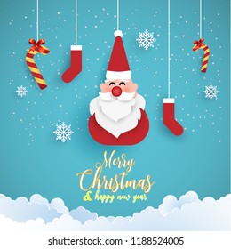 Merry Christmas. funny santa claus with paper art design. beautiful background with simple design.