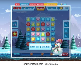Merry Christmas game user interface GUI - put 3 in line - computer web design