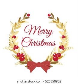 Merry Christmas. Christmas garland of holly Christmas background. 